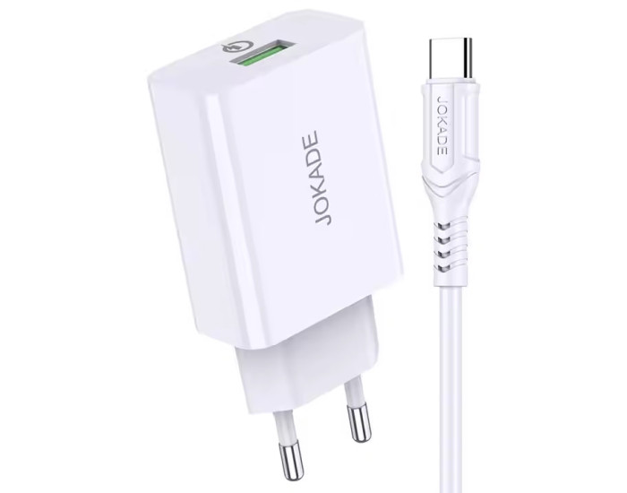 Мережеве зарядний пристрій Jokade JB050 ZHUOTU (QC3.0 18W) + USB Кабель Type-C Білий
