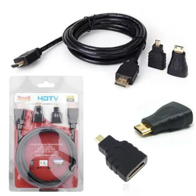 Кабель HDMI- HDTV H-1 3в1 (HDMI + Micro HDMI + Mini HDMI) 1.5m
