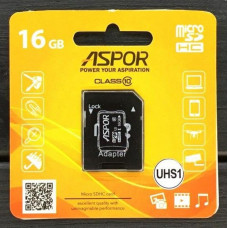 Карта пам'яті Aspor MicroSDHC 16GB UHS-I (Class 10) + SD adapter