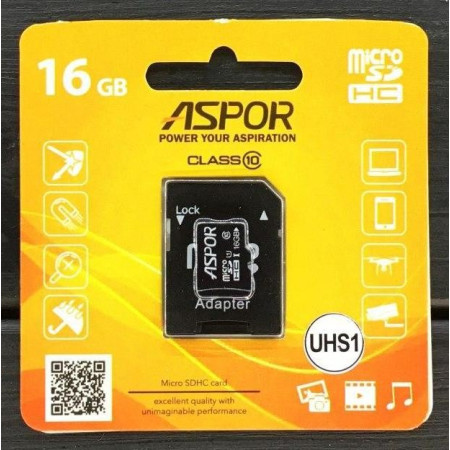 Карта памяти Aspor MicroSDHC 16GB UHS-I (Class 10) + SD adapter