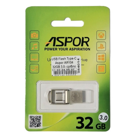 Флешка USB 3,0 Aspor Type-C 32GB AR104 Silver