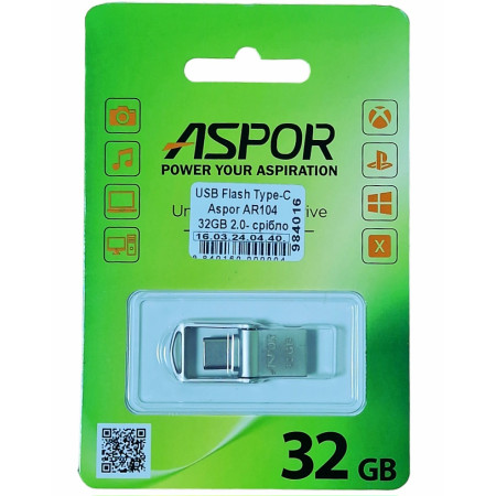 Флешка USB 2,0 Aspor Type-C 32GB AR104 Silver