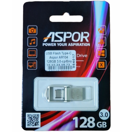 Флешка USB 3,0 Aspor Type-C 128GB AR104 Silver