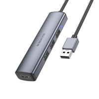 USB HUB Borofone DH12 Smart (4 порта*USB2.0) 1.2м Сірий