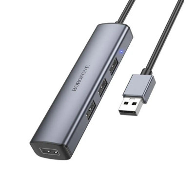 USB HUB Borofone DH12 Smart (4 порта*USB2.0) 1.2м Сірий