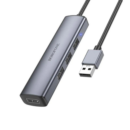 USB HUB Borofone DH12 Smart (4 порта*USB2.0) 1.2м серый