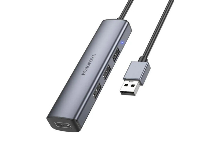 USB HUB Borofone DH12 Smart (4 порта*USB2.0) 1.2м Сірий