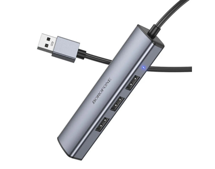 USB HUB Borofone DH12 Smart (4 порта*USB2.0) 1.2м Сірий