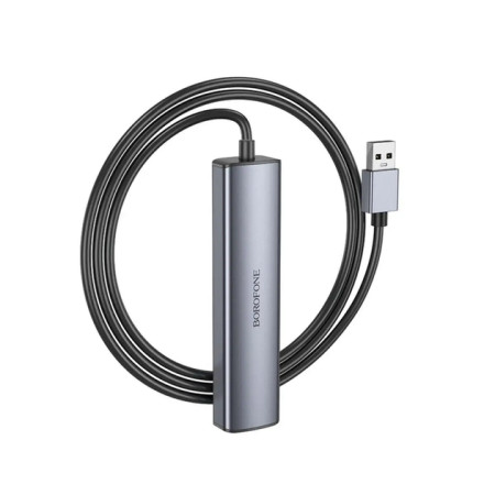 USB HUB Borofone DH12 Smart (4 порта*USB2.0) 1.2м серый