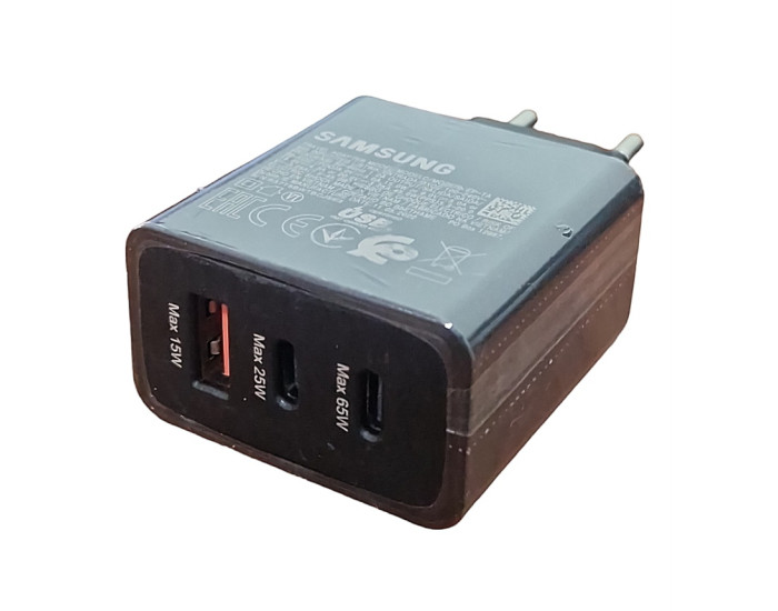 Мережеве зарядний пристрій Samsung 65W PD (2 USB-C+USB-A) з кабелем Type-C to Type-C (EP-TA800NBE) чорний