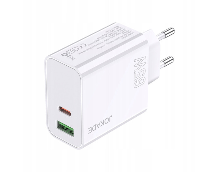 Мережеве зарядний пристрій Jokade JB045 HUANSU (PD65W) (USB-A+USB-C) Білий