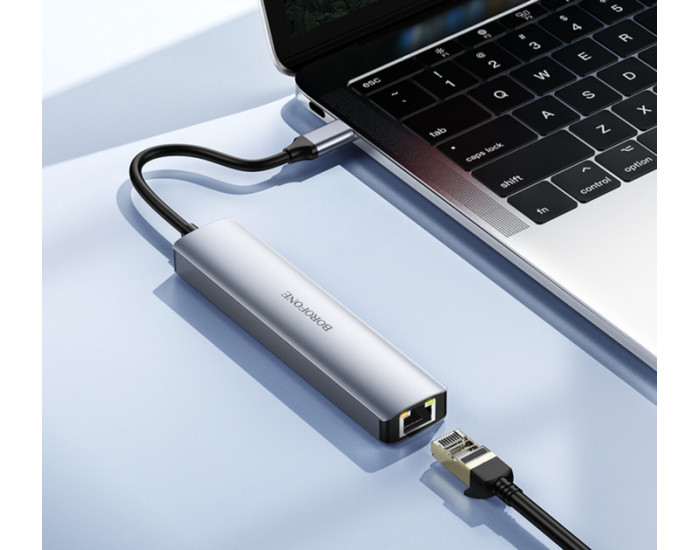 Перехідник-адаптер USB HUB Borofone DH16 Buddy PD 100W 6-in-1, Сірий