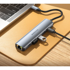 Перехідник-адаптер USB HUB Borofone DH16 Buddy PD 100W 6-in-1, Сірий