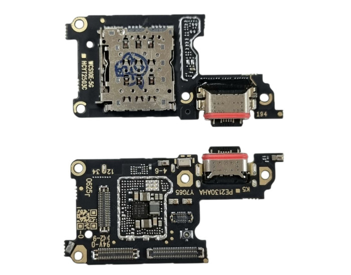 Шлейф для Vivo Y23e, коннектора зарядки, микрофона с компонентами, High Copy