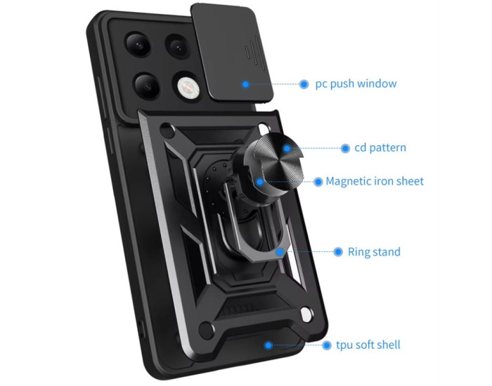 Чохол-Ударостійкий Camshield Serge Ring Xiaomi Note 13 Pro 4G / Poco M6 Pro 4G, чорний