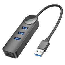 Переходник USB HUB Borofone DH6 Erudite (3 порта*USB3.0+RJ45) 0.2м Black