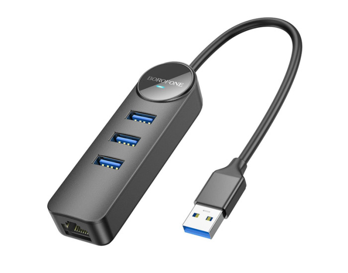 Переходник USB HUB Borofone DH6 Erudite (3 порта*USB3.0+RJ45) 0.2м Black