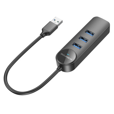 Переходник USB HUB Borofone DH6 Erudite (3 порта*USB3.0+RJ45) 0.2м Black
