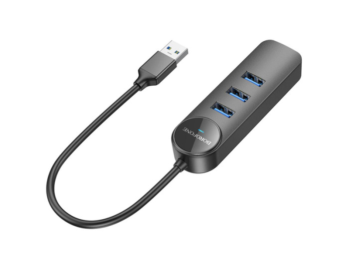 Переходник USB HUB Borofone DH6 Erudite (3 порта*USB3.0+RJ45) 0.2м Black