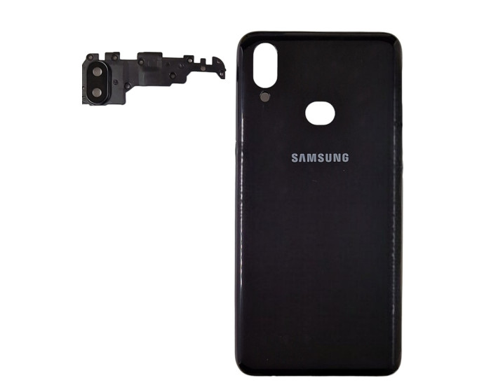 Задняя панель корпуса для Samsung A107F/DS Galaxy A10s, черная со стеклом камеры