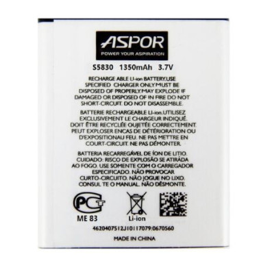 Аккумулятор Aspor Samsung EB494358VU, EB-L1P3DVU, B7510, B7800, S5660, S5670, S5830, S6010, S6012, 1350 mAh