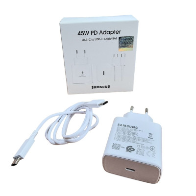 Мережеве зарядний пристрій Samsung (EP-TA845XBEGCN) 45W з кабелем Type-C to Type-C Білий