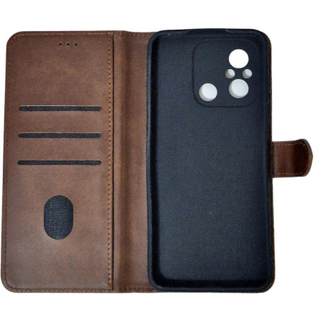 Чехол-книга Leather Folio New Xiaomi Redmi 12C (магнитная застежка) коричневый
