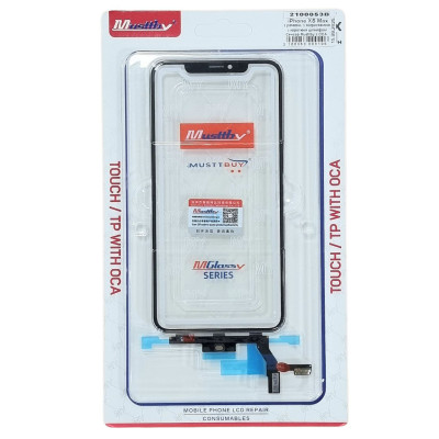 Сенсор Apple iPhone XS Max. с OCA, с коротким шлейфом, черный с микросемой, с сеткой динамика, оригинал Musttby