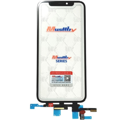 Сенсор Apple iPhone XS, с ОСА. с рамкой с микросхемой с коротким шлейфом, черный, Musttby