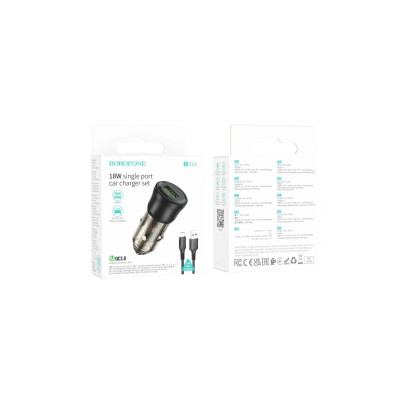 Автомобильное зарядное устройство Borofone (BZ23) 18W QC3.0 (1USB) transparent с кабелем Micro черный
