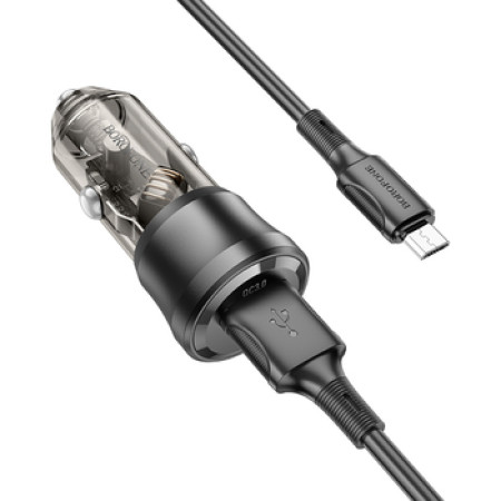 Автомобильное зарядное устройство Borofone (BZ23) 18W QC3.0 (1USB) transparent с кабелем Micro черный