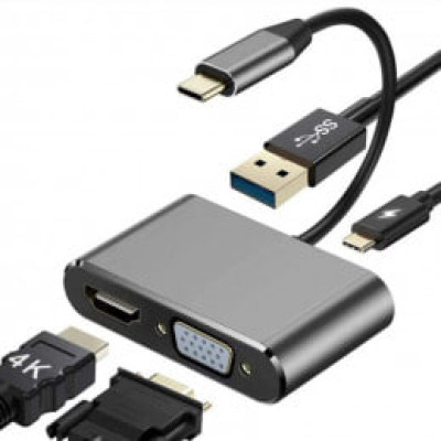 Переходник USB-C 4 in 1 (PD+HDMI+VGA+USB 4K)
