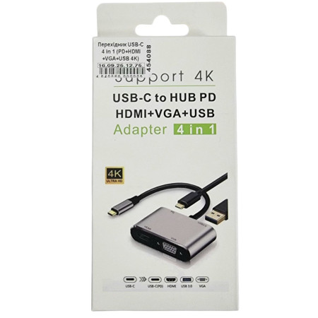 Переходник USB-C 4 in 1 (PD+HDMI+VGA+USB 4K)
