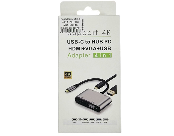 Перехідник USB-C 4 in 1 (PD+HDMI+VGA+USB 4K)