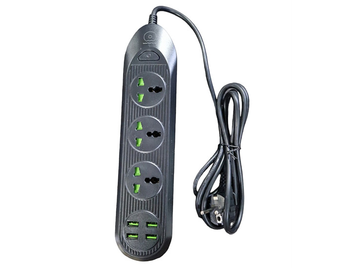 Сетевой фильтр WUW C133 на 3 розетки и 4USB, черный 2,1A / 2м