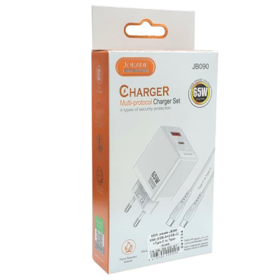 Мережеве зарядний пристрій Jokade JB090 CHAOAN 65W (USB-A+USB-C) з кабелем (Type-C-Type-C) Білий