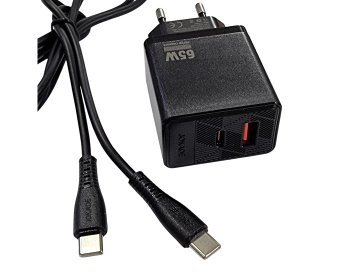 Мережеве зарядний пристрій Jokade JB090 CHAOAN 65W (USB-A+USB-C) з кабелем (Type-C-Type-C) чорний