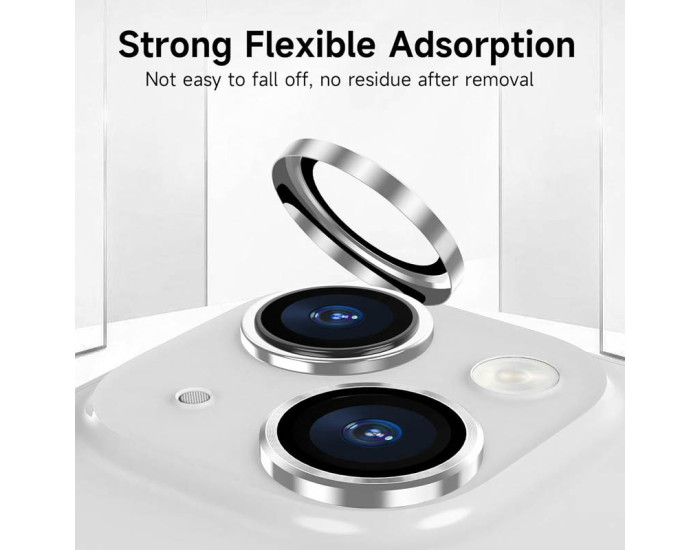 Защитное стекло Metal Classic на камеру iPhone 15 /15 Plus (Серебряный / Silver)