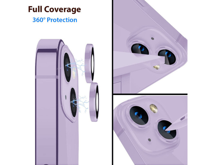 Защитное стекло Metal Classic на камеру iPhone 14/14 Plus (Фиолетовый / Purple)