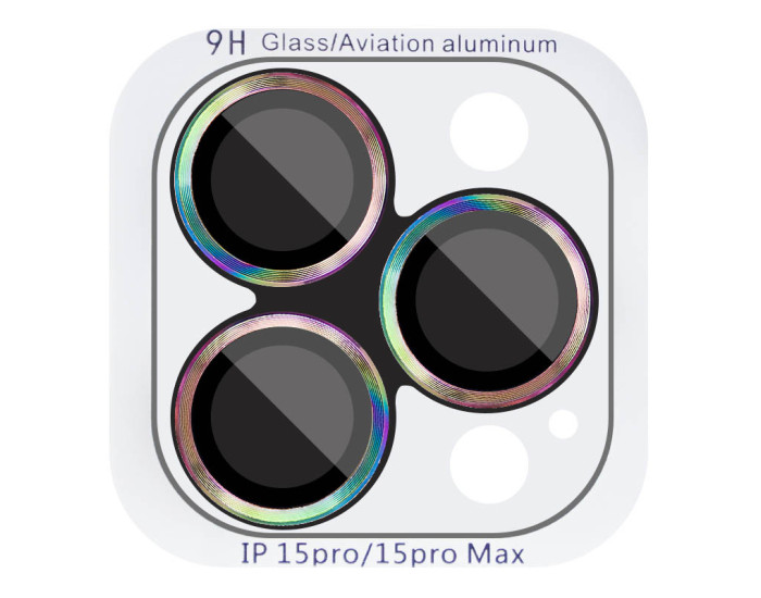 Защитное стекло Metal Classic на камеру iPhone 15 Pro/15 Pro Max (Сиреневый / Rainbow)