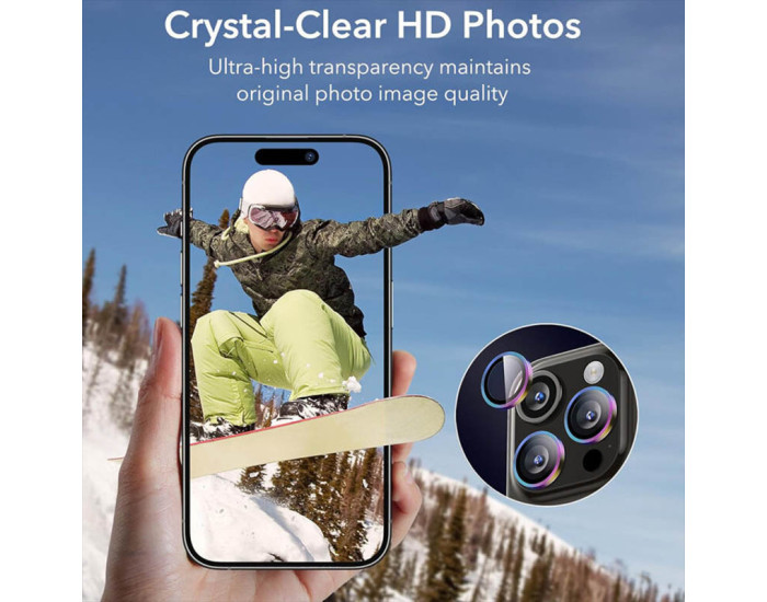 Защитное стекло Metal Classic на камеру iPhone 15 Pro/15 Pro Max (Сиреневый / Rainbow)