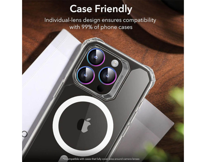 Защитное стекло Metal Classic на камеру iPhone 15 Pro/15 Pro Max (Сиреневый / Rainbow)