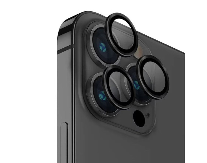 Защитное стекло Metal Classic на камеру iPhone 15 Pro/15 Pro Max (Черный / Midnight)