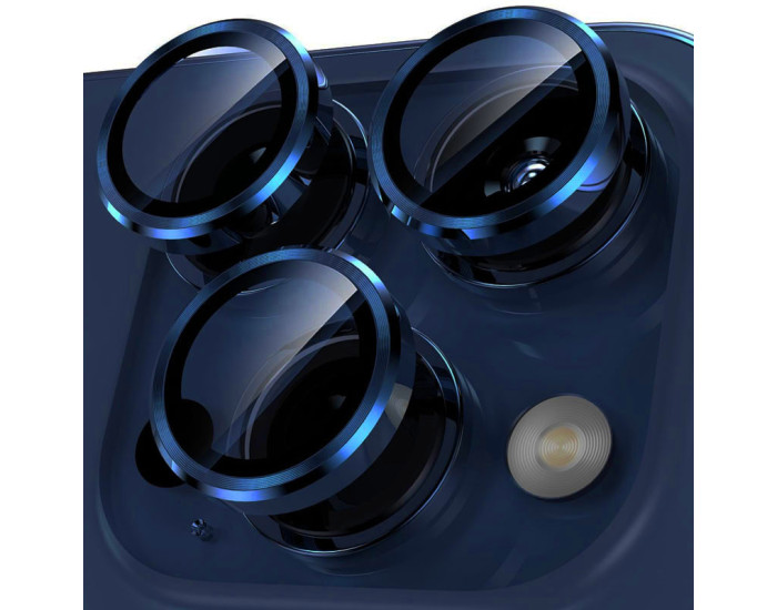 Защитное стекло Metal Classic на камеру iPhone 15 Pro/15 Pro Max (Синий / Dark Blue)