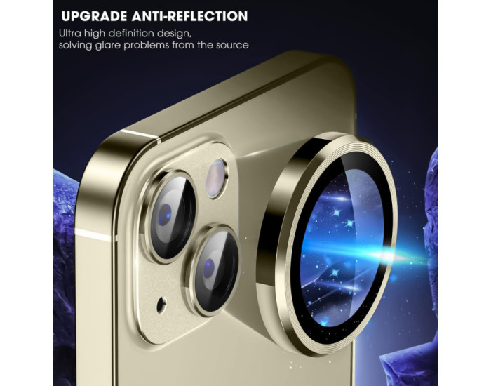 Защитное стекло Metal Classic на камеру iPhone 15/15 Plus (Золотой / Gold)