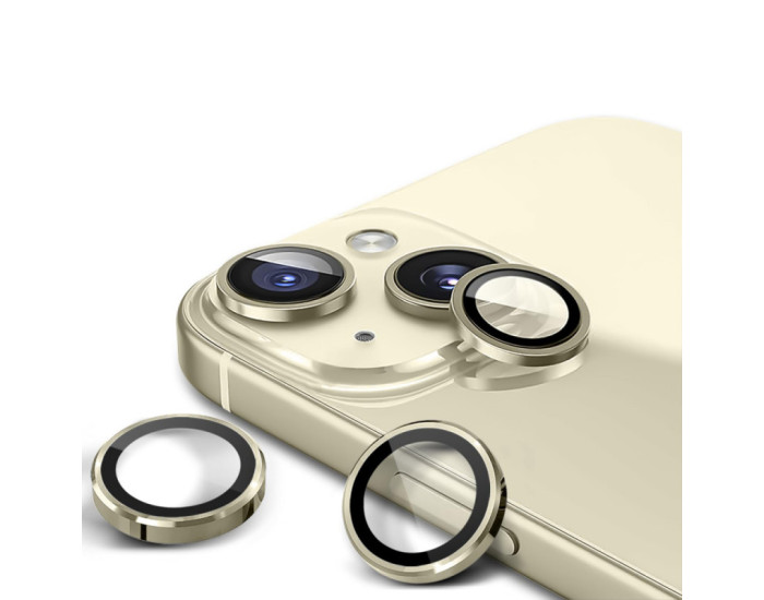 Защитное стекло Metal Classic на камеру iPhone 15/15 Plus (Золотой / Gold)