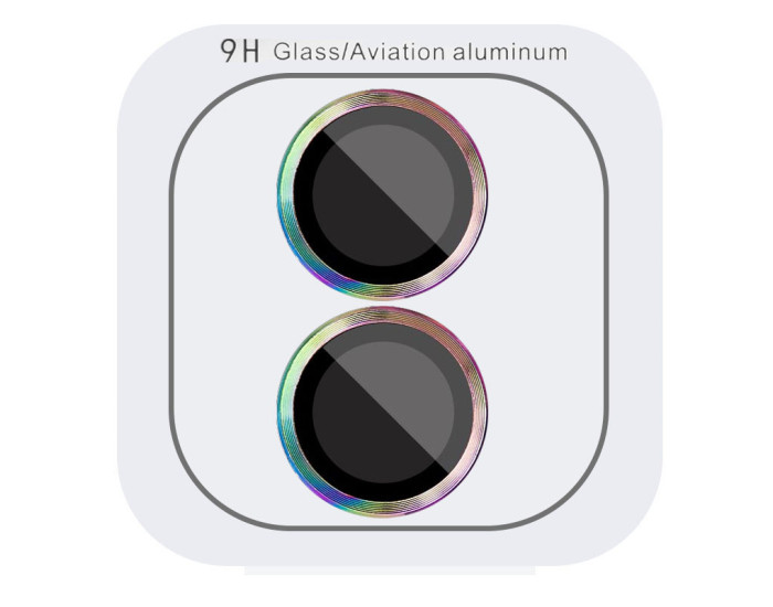 Защитное стекло Metal Classic на камеру iPhone 16 /16 Plus (Сиреневый / Rainbow)