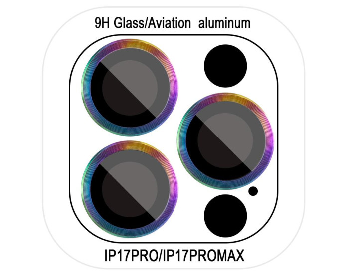 Защитное стекло Metal Classic на камеру iPhone 17 Pro /17 Pro Max (Сиреневый / Rainbow)