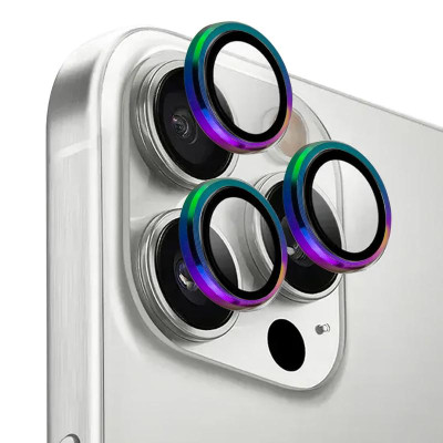 Защитное стекло Metal Classic на камеру iPhone 17 Pro /17 Pro Max (Сиреневый / Rainbow)