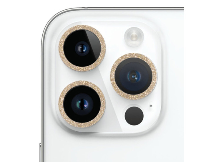 Защитное стекло Metal Sparkles на камеру iPhone 15 Pro/15 Pro Max (Золотой / Gold)